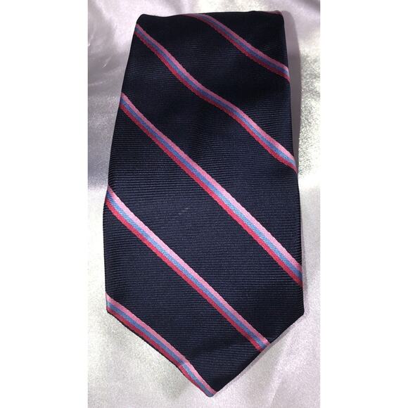Brooks Brothers Makers Pure Silk Stripe Regimental Blue Pink Neck Tie - Picture 1 of 6